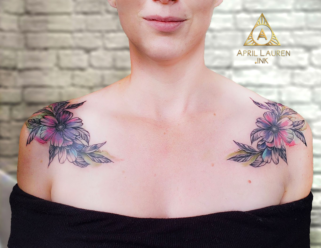 Watercolor Flower Shoulder Tattoos