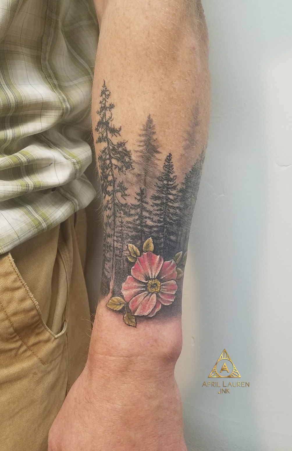 Pine Trees Flower Tattoo