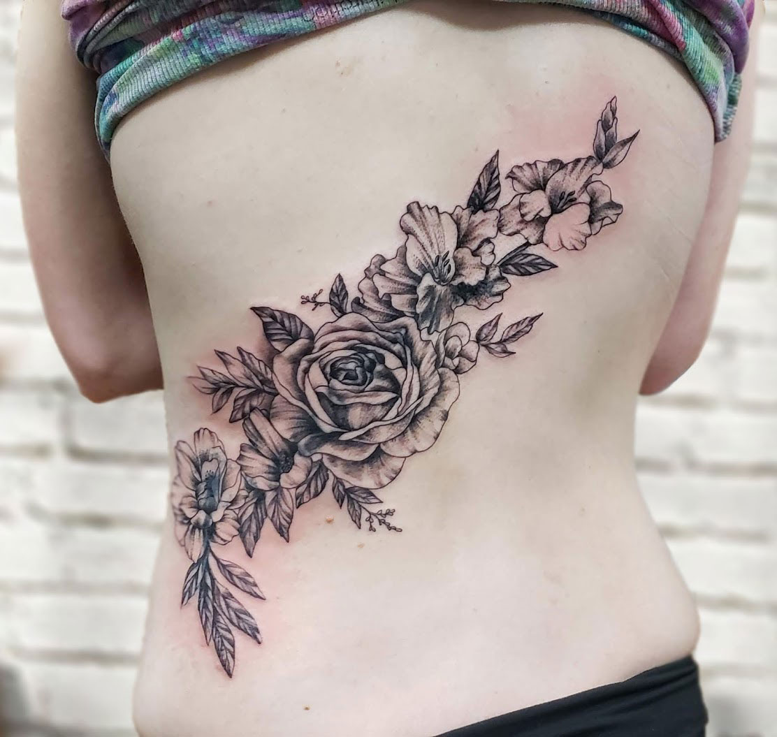Rose Floral Back Tattoo