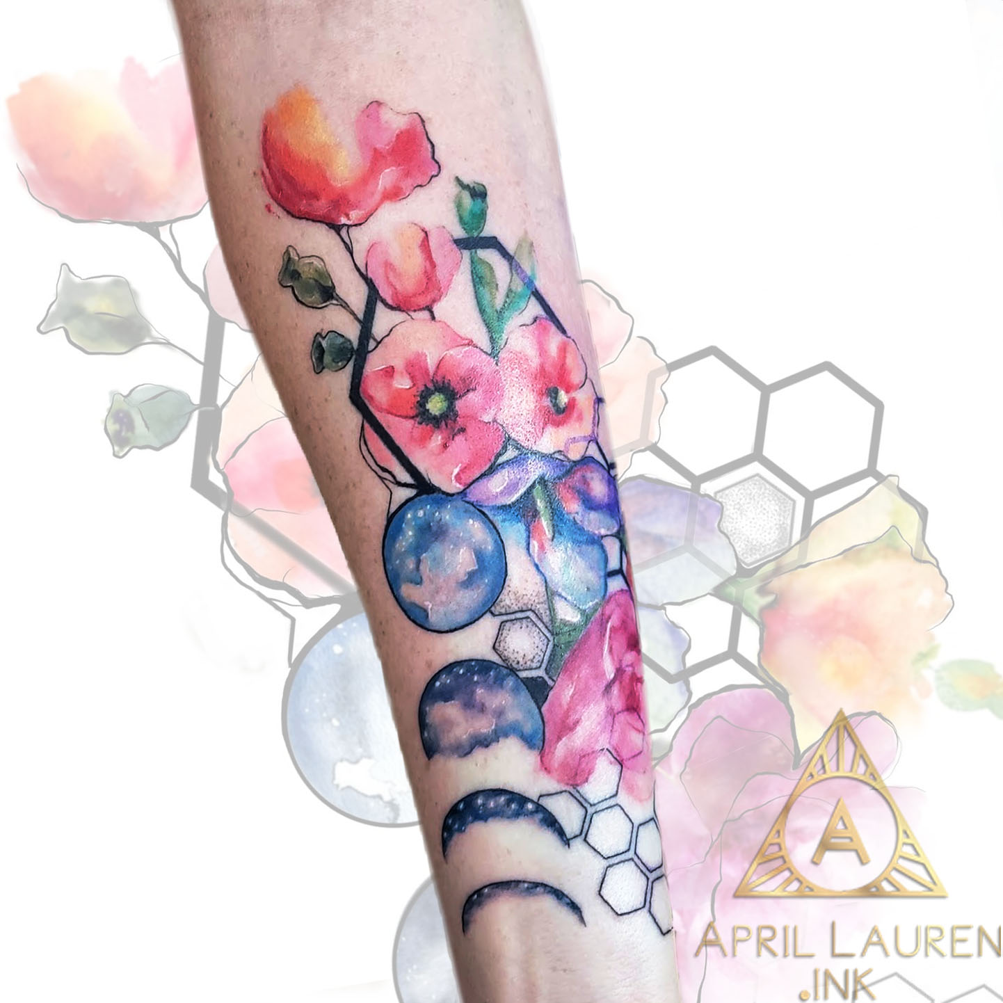 Flowers decorate this girls arm from wrist to elbow in a watercolor tattoo  by Javi Wolf | Ratta Tattoo